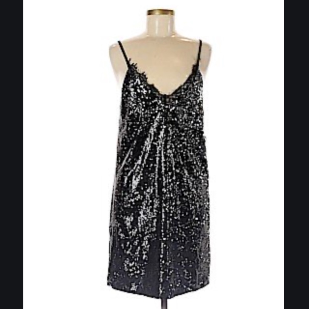 NWT LF BLACK-SILVER SEQUIN CAMISOLE DRESS - S